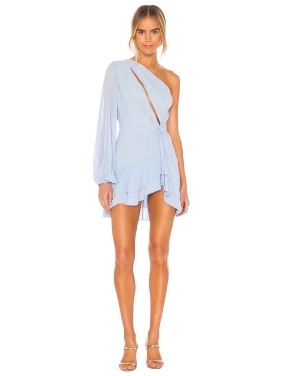 NEW BNWT Revolve Michael Costello Sunny One Shoulder Blue Mini Dress XXSmall